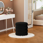 Soft Teddy Round Ottoman with Tray, 17.5 Inches Ottoman Coffee Table with Storage for Living Room, Vanity Stool with Storage Bedroom, Load up to 300 lb, No Assembly Required (Black)