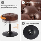 Velvet Tufted Makeup Chair, 360° Swivel Adjustable Vanity Chair Ottoman Stool Vanity Stool for Bedroom Modern Accent Chairs Big Size Stools for Living Room Bathroom, PU, Darkbrown