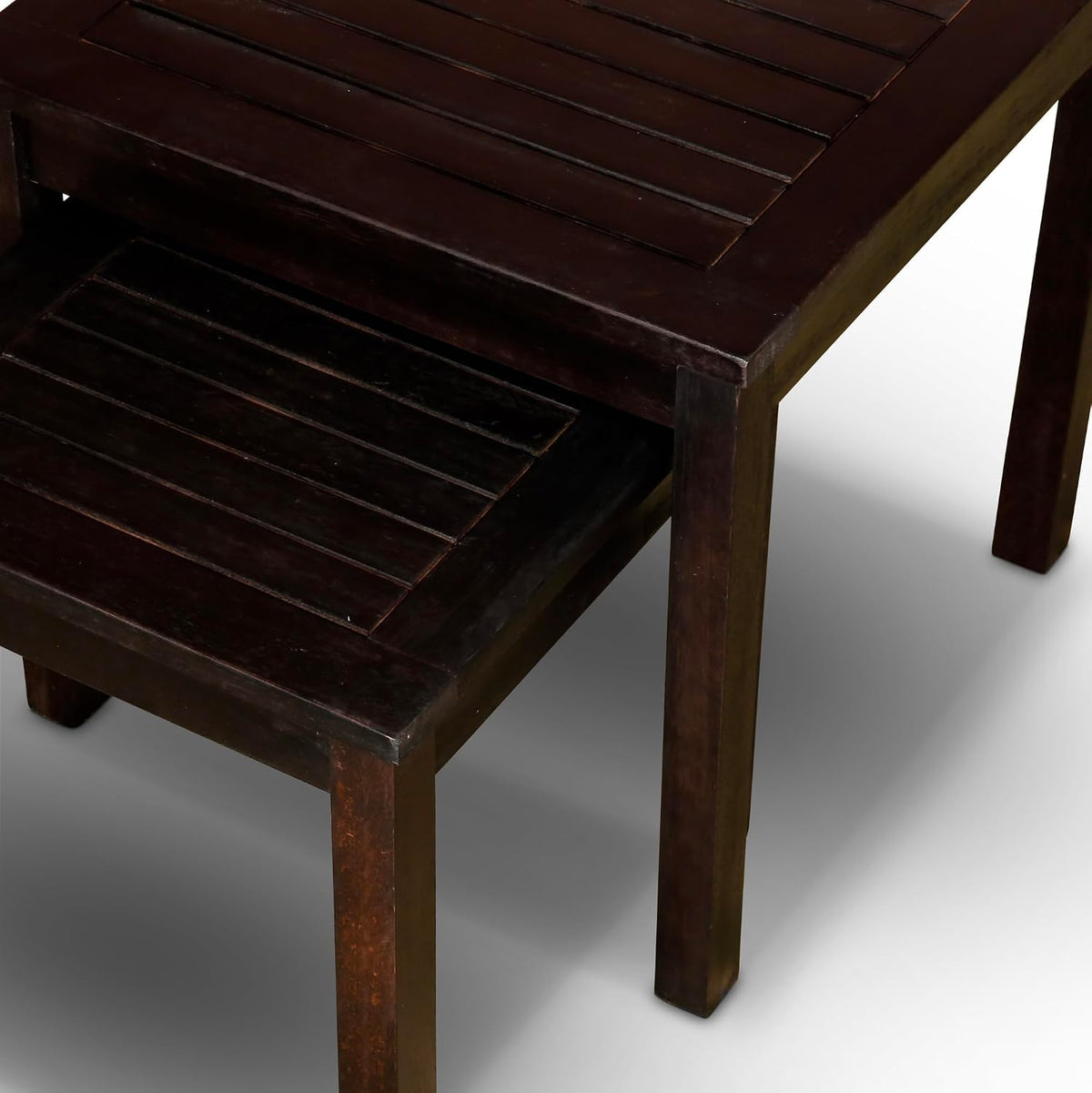 2-Piece Eucalyptus Nesting Table Set with Espresso | Nesting tables for storage and entertaining