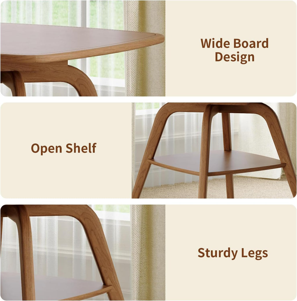 29.5" Square Dining Table for Small Spaces-Solid Wood Frame with Scratch-Resistant Veneer Top, Modern Compact Dinner Table with Storage Shelf for Kitchen, Apartment (Natural)