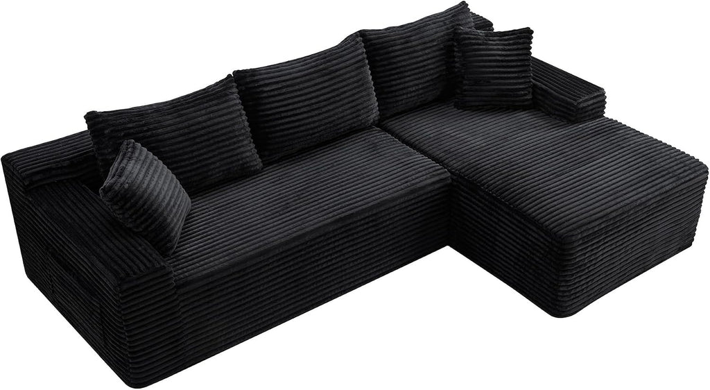 95" L-Shaped Cloud Sectional Couch, Right Facing Modular Compressed Sectional Sofa with Chaise Lounge, Plush Corduroy Corner Sofa for Living Room