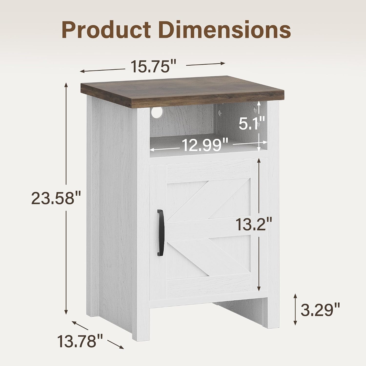 JUMMICO Farmhouse Nightstand, Modern Bedside Table with Barn Door and Shelf, Rustic End Table Side Table for Bedroom,Living Room(1, Rustic & White)