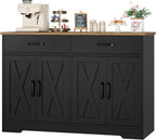 HOSTACK Buffet Cabinet with Storage, 47.2" Kitchen Sideboard Buffet with Drawers, Modern Farmhouse Coffee Bar Station with Shelves, Barn Doors Storage Cabinet for Living Room, Black/Rustic Brown