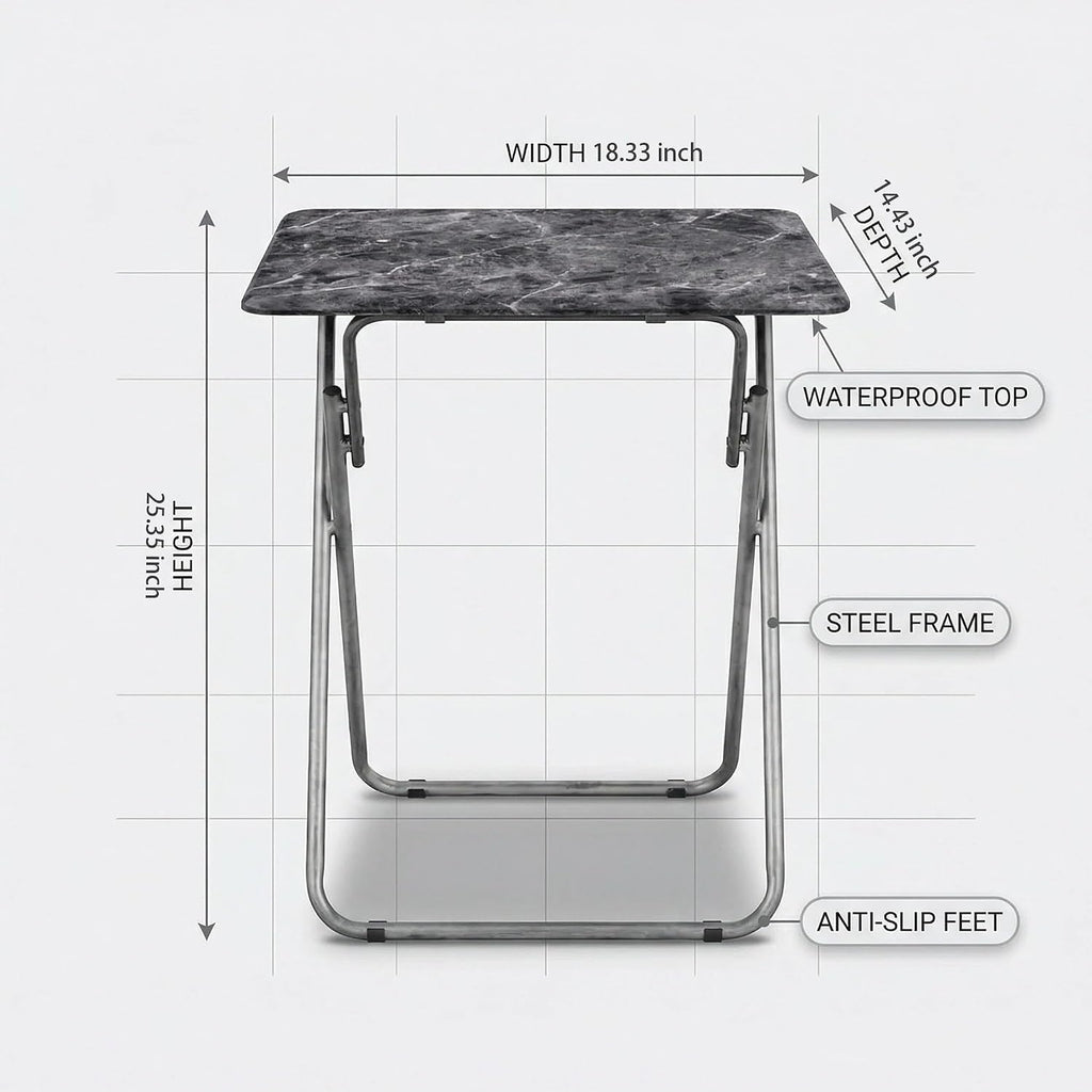 Tv Trays Folding Tv Table, Dinner Table for Eating with Sturdy Metal Frame, Small Foldable Snack Trays Table for Living Room, Couch,Sofa, Bed, No Assembly Required (Black Marble)
