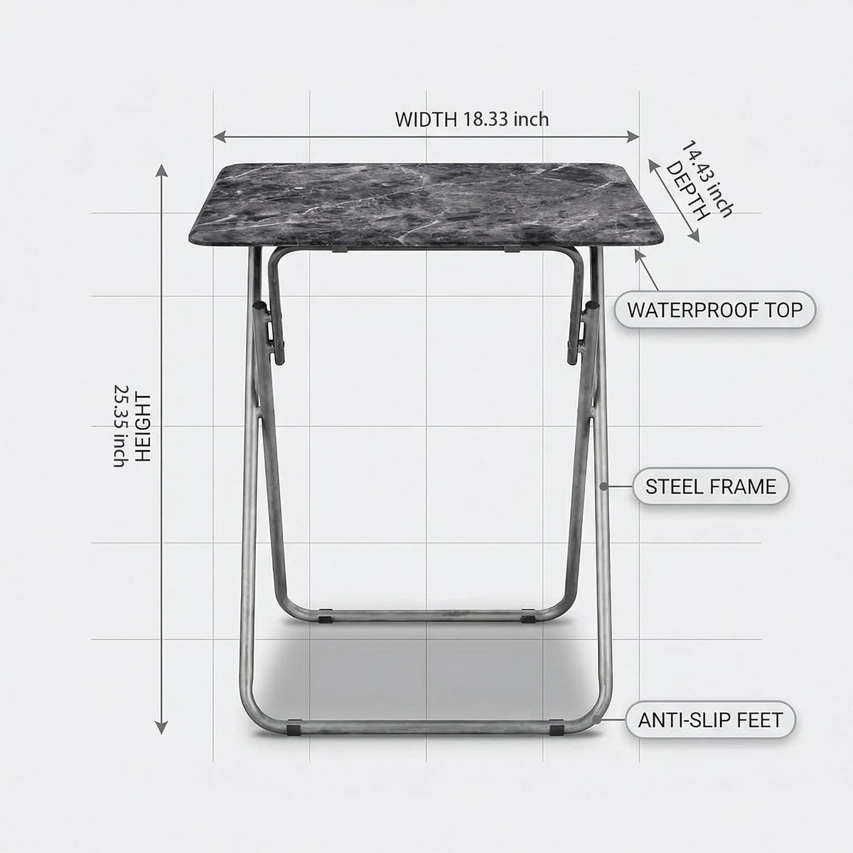 Tv Trays Folding Tv Table, Dinner Table for Eating with Sturdy Metal Frame, Small Foldable Snack Trays Table for Living Room, Couch,Sofa, Bed, No Assembly Required (Black Marble)
