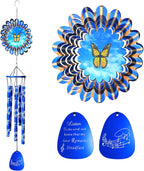 33" Memorial Wind Chimes Outside | Deep Tone Sympathy Windchime with Animated Butterfly Spinner, Rust-Resistant Garden Decoration, Gift for Women/Mom/Wife/Grandma/Housewarming