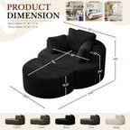 Oversized Round Chaise Longue Chair with Ottoman, Modern Corduroy Deep Seat Circle Single Cloud Floor Accent Chair w/Cup Holders for Living Room, Bedroom Apartment, 55" W * 74.6" D, Black