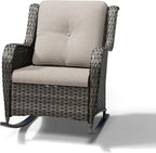 Joyside Outdoor Rocking Chair, Wicker Patio Furniture with High Back, Deep Seating, Wide Armrest, Thickened Cushions, Outdoor Rattan Furniture for Deck, Porch Use