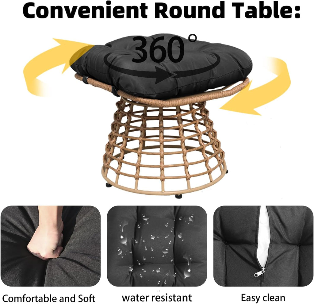 Outdoor Wicker Patio Ottomans Set of 2 rotatable Outdoor Footrest Small Seating, Large Wide Footrest, PE Rattan Thicken Cushioned Footrest, All-Weather Wicker Furniture for Balcony, Porch (YB)