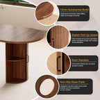 HOMMPA Oval Dining Table with Dual Side Storage 70.8" Modern Kitchen Table for 4 6 Person Farmhouse Table with Wood Strip Doors Wooden Round Dinner Tables for Kitchen Dining Room Living Room Walnut