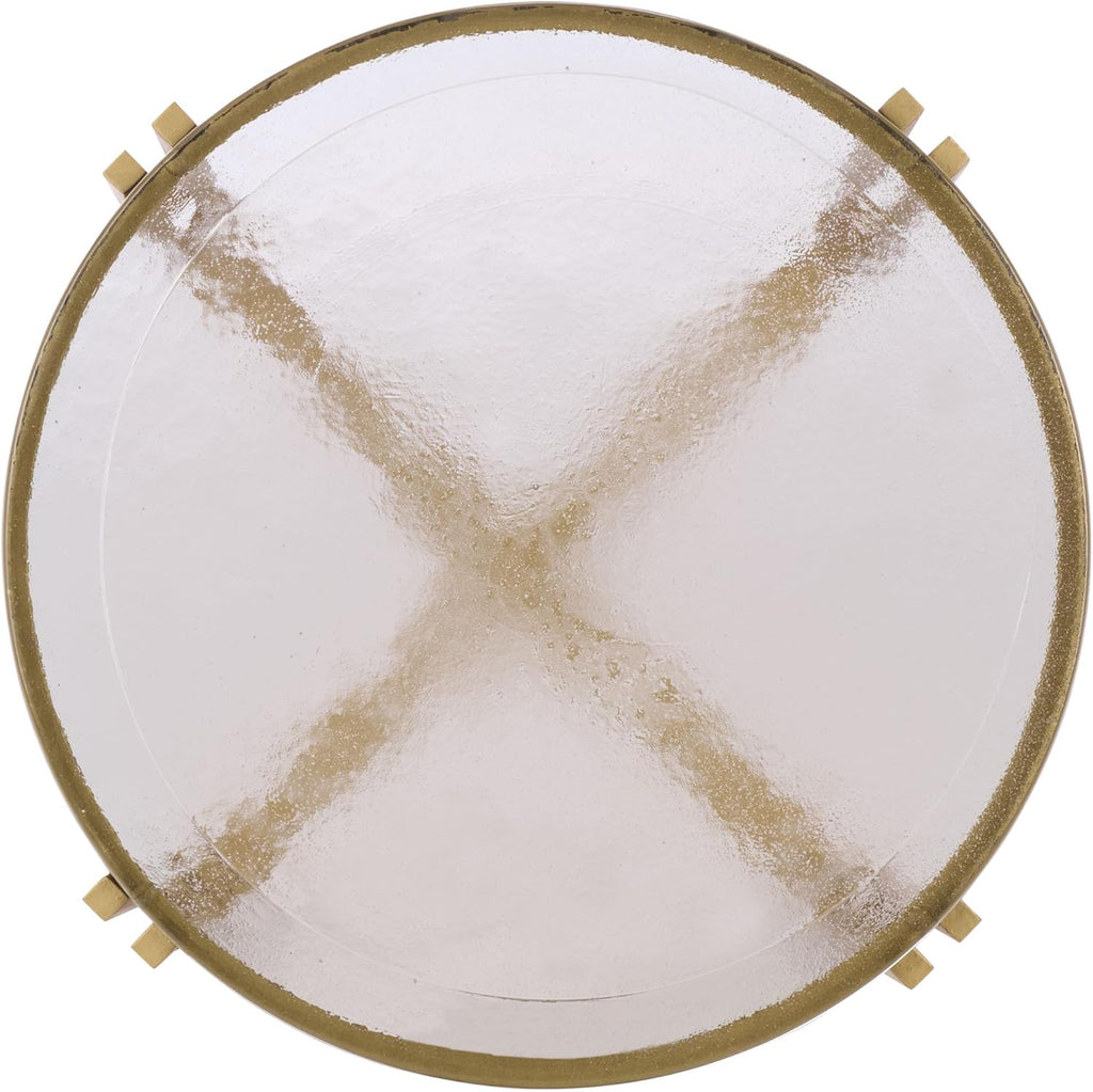 SAFAVIEH Couture Collection - Levitt Cast Glass Top Accent Table, Sculptural Modern Side Table, Brass Finish Base, Fully Assembled (SFV7916A)