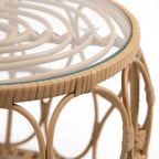 Furniture of America Ysar Boho Rattan Round Coffee Table Outdoor with 5mm Tempered Glass Top, All-Weather and Rust Resistant Patio Furniture