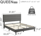 Queen Platform Bed Frame with Adjustable Linen Fabric Upholstered Headboard, Strong Slats Support, Noise-Free, No Box Spring Required, Easy Assembly for Bedroom Guest Room, Grey