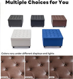 Tbfit 30" Large Square Ottoman Coffee Table with Storage, Oversized Tufted Upholstered Ottomans Bench with Solid Wood Legs for Living Room, Dorm, Leather Foot Stool for Couch Sofa Toy Box, Brown