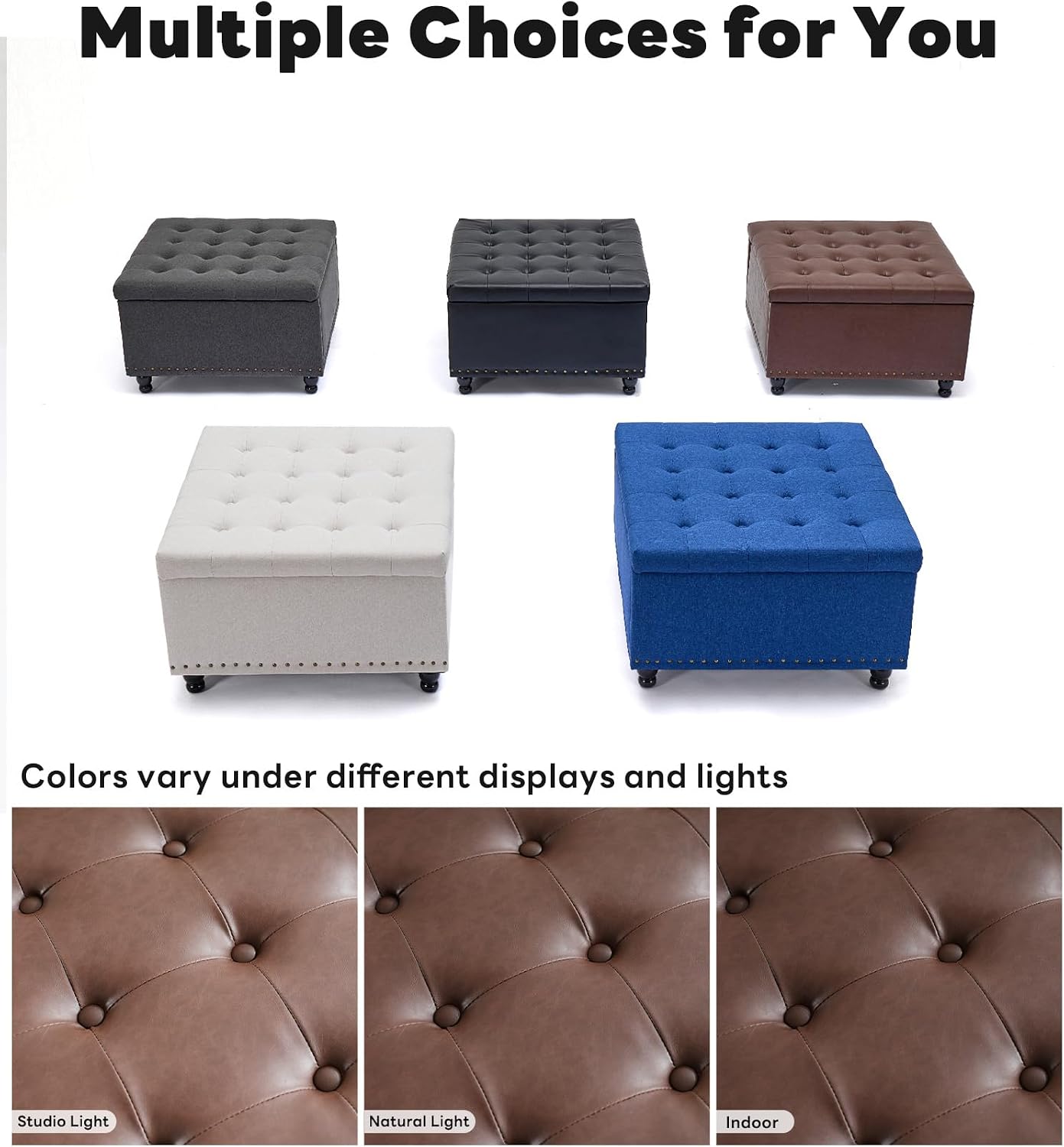 Tbfit 30" Large Square Ottoman Coffee Table with Storage, Oversized Tufted Upholstered Ottomans Bench with Solid Wood Legs for Living Room, Dorm, Leather Foot Stool for Couch Sofa Toy Box, Brown