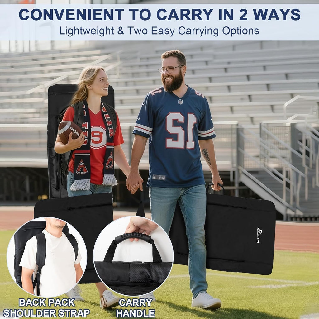 Romswi 2 Pack Wide Backpack Reclining Stadium Seat with Armrests, 6 Adjustable Angle & Hidden Hooks, Bleacher Chair with Padded Backpack Straps & Multiple Pockets for Outdoor (21in)