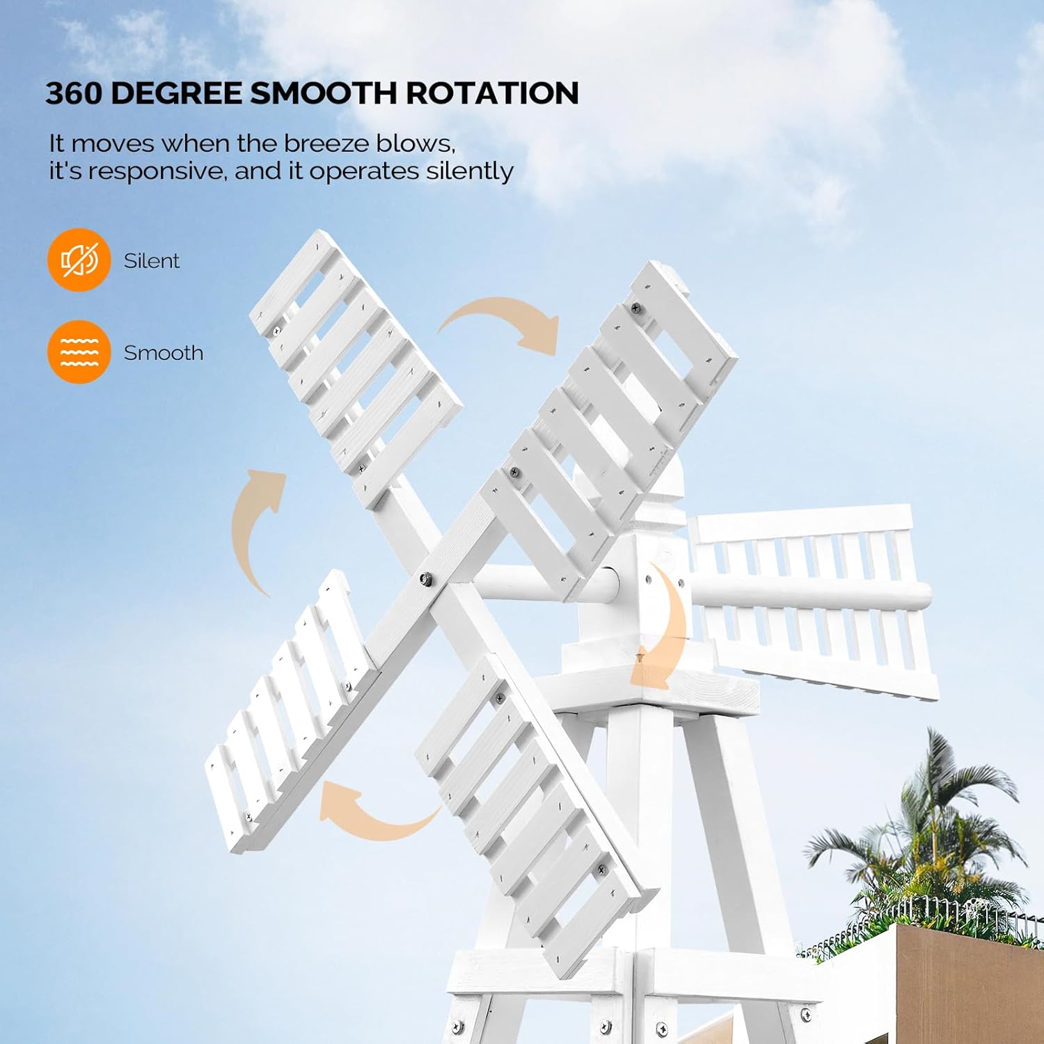 Wooden Windmill, Weather-Proof Wind Spinner, Outdoor Wind Mill for Garden Lawn Patio Decoration (White, Large)