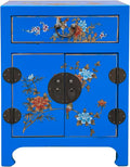 Chinese Bright Blue Vinyl Moon Face Flower Birds End Table Nightstand AGB064