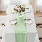 10 Pack Sage Green Satin Table Runner 12x108 Inches Long, Bright Silky Smooth Satin Table Runner Table Decor for Wedding Banquet Christmas Prom Event Birthday Party