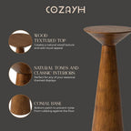 COZAYH Set of 2 22.8-Inch Tall Round Martini End Table, Walnut – Solid Pine Wood Pedestal Accent Drink Stand with Tapered Base – Farmhouse Modern Furniture for Living Room, Bedroom & Small Spaces