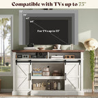 AMERLIFE 4-Piece Farmhouse Living Room Furniture Set with 66" TV Stand, Coffee Table & 2 End Tables, Barn Door Design, Large Storage Shelves, Built-in Charging Station & USB Ports, Distressed White