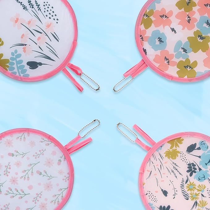 4 Styles Flower Round Foldable Hand Fan Japanese Foldable Fan Style Handheld Foldable Compact Cooling Fans,Round Folding Fan for Outdoor Games,Xmas Decoration,Festival,Party Favors,Travel,Events