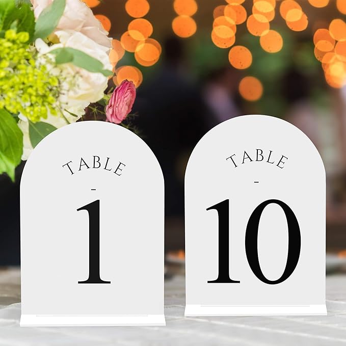 JOYIT Arch Wedding Table Numbers 1-10 with Stands – Double-Sided Printed 5" X 7" Acrylic Signs with White Background and Black Text, Perfect for Wedding Receptions, Parties, Anniversaries, and Events