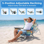 5-Position Backpack Beach Chair for Adults with Lumbar, Foldable Tall Heavy-Duty Beach Chairs with Cooler Bag,Cup Holder,Towel Rack for Beach, Camping, Outdoor