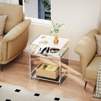 Acrylic End Table Record Player Table with Storage Shelf Clear Side Table Nightstand (15.7x19.7x11.8) (Clear)