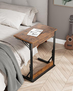 Tatub Folding TV Tray 1PCS, 24" Wide C-Shaped Couch Table, Rustic Brown | Small Couch Side C Table, Slide Under Sofa Tray End Table for Living Room, Bedroom