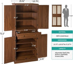 72.2” Tall Kitchen Pantry Cabinet with Rattan Doors, Walnut Freestanding Storage Hutch with 4 Adjustable Shelves and Drawer, Farmhouse Wood Cupboard for Dining Room & Living Room, 180° Hinges