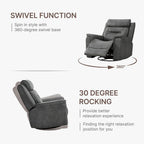 KISLOT Leather Recliner Chair, 360° Swivel Rocker Faux Leather Manual Recliner with Adjustable Backrest & Footrest Ergonomic Single Lounge Chair for Living Room, Bedroom, Home Theater