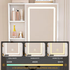 Small Makeup Vanity Desk with Mirror and Lights, Vanity Table Set with Storage Drawer & Open Shelves, 3 Lighting Colors, Adjustable Brightness Mini Makeup Vanity with Stool