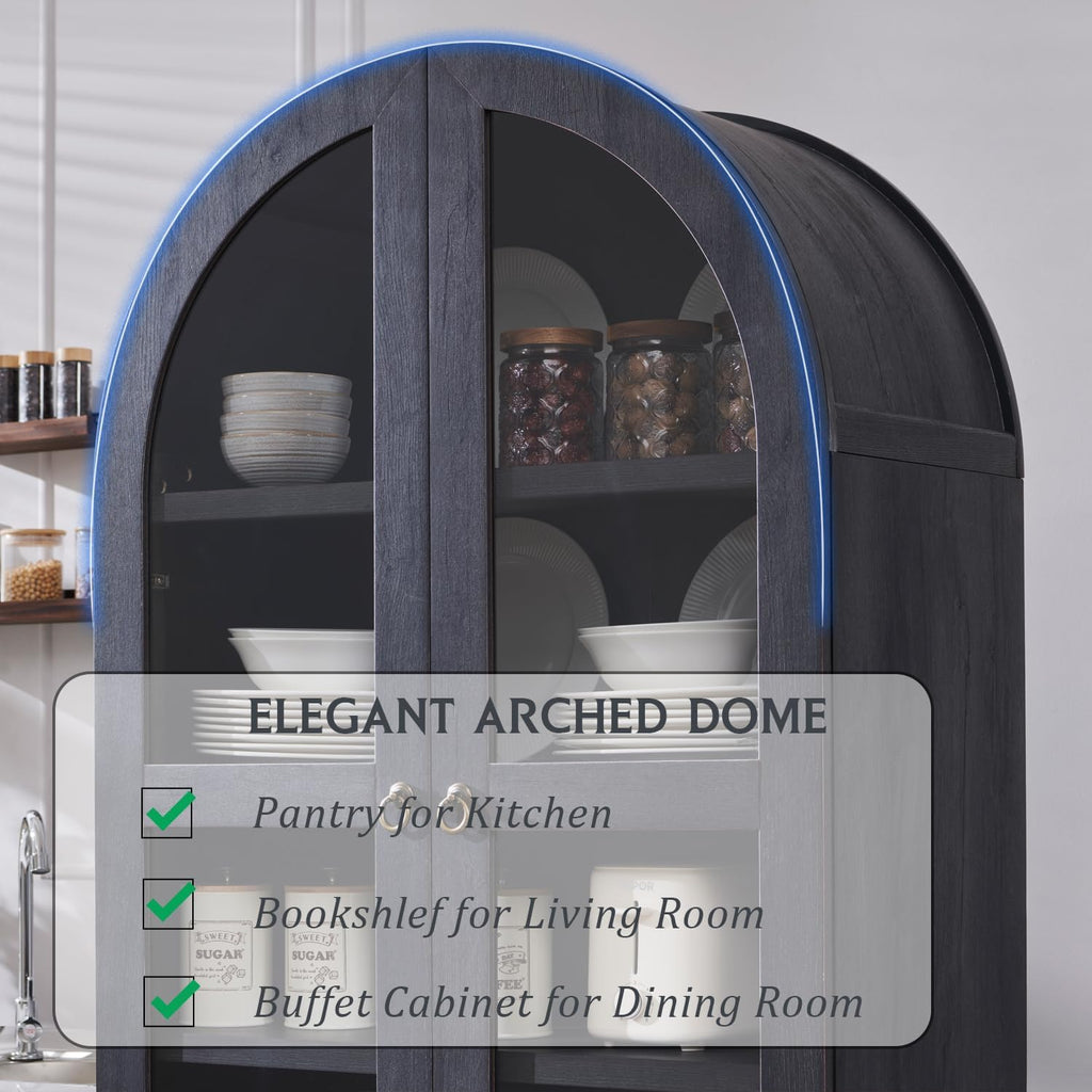 IFGET 71" Tall Arched Kitchen Pantry, Kitchens Storage Cabinets, Grey | Modern Farmhouse Wood Pantry w/2 Large Drawers and Adjustable Shelves, Versatile Cupboard for Kitchen, Dining Room, Bathroom