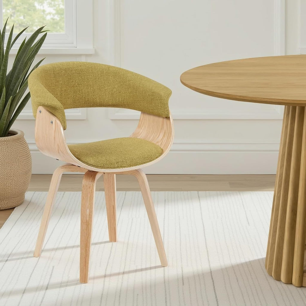 Armen Living Summer Mid-Century Upholstered Dining Chair in Green and Patterned Oak Finish