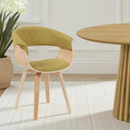 Armen Living Summer Mid-Century Upholstered Dining Chair in Green and Patterned Oak Finish
