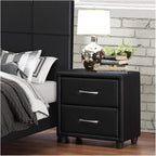 Contemporary Durable Faux Leather Covering Nightstand of Drawers Silver Tone Bar Pulls Stylish Furniture,for Small Spaces