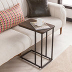 C-Shaped Handmade Solid Wood End Table, Side Table for Couches, Sofa Tables Slide Under Couch for Living Room, Over Couch TV Tray Table for Small Spaces with Metal Legs (Dark Walnut)