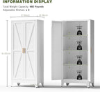 COFaR White Farmhouse Storage Kitchen Pantry Cabinet with 2 Barn Door, 3 Adjustable Shelves and Legs, for Cupboard/Dining Room/Bathroom/Living Room/Office/Laundry Room (White, 61" Farmhouse)
