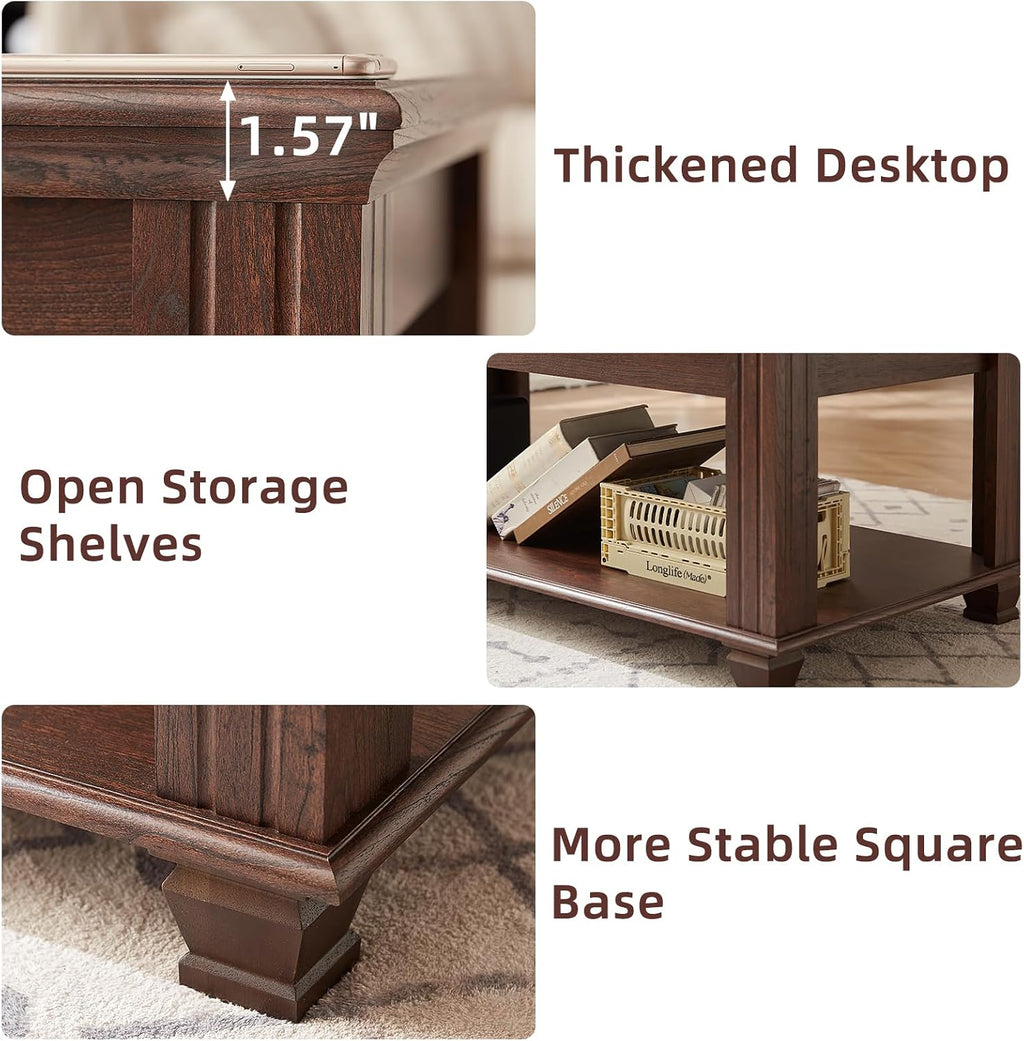 SAVOR LIFE Farmhouse TV Stand and Coffee Table Set 4 Piece, Walnut | Living Room Table Set with Drawer & Open Shelving & Thick Tabletop & Square Wooden Legs
