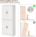 IDEALHOUSE Pantry Cabinet,70" Tall Kitchen Pantry Cabinet with 4 Doors and 3 Adjustable Shelves, Freestanding Cupboard, Modern Storage Cabinet for Bathroom, Dining Room, Living Room (White)