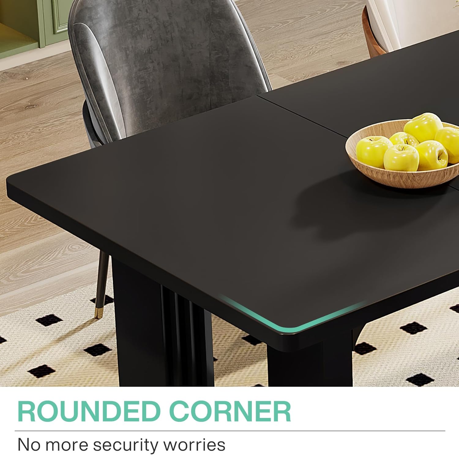 Tribesigns Modern Dining Table for 6 People, 71" Large Kitchen Dining Table with Wood Pedestal Base, Rectangular Long Dinner Table for Kitchen, Dining Room, Living Room, Black