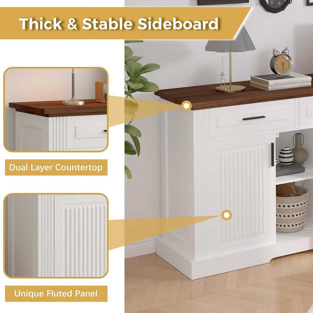 Modern Freestanding Storage Cabinet with Drawers Shelves and Countertop, Buffet Sideboard for Kitchen Living Room Entryway Office Coffee Bar (White-3 Drawer)