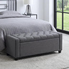 Storage Bench for Bedroom, 48.4'' End of Bed Grey Ottoman Lined Fabric Upholstered Shoe Bench for Entryway, Hallway, Bedroom, Cloakroom, Living Room, Grey.