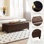 Joveco 51 Inch Storage Bench,Leather Tufted Storage Ottoman with Legs | Safety Hinges,Wooden Legs,Upholstered,End of Bed,Bedroom,Living Room,Entryway,330LBS,Brown