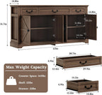 Vipbear 65" Large Sideboard Buffet Cabinet with Storage, Farmhouse Buffet Table Wine Coffee Bar Kitchen Storage Cabinet with 3 Drawers 4 Doors for Living Room, Kitchen, Dining Room, Dark Walnut