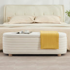 53" Storage Bench Teddy Ottoman Bench Upholstered Fabric Bench End of Bed Stool with Safety Hinge for Bedroom, Living Room, Entryway, White