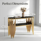 Luxury Gold Console Table with 2-Tier Black Tempered Glass Shelves, 47" Modern Oval Entryway Table with Polished Stainless Steel Frame for Hallway & Living Room & Behind Couch