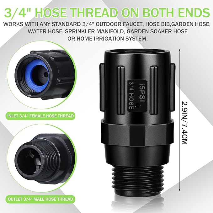 Tondiamo 3 Pcs 15 Psi Drip Irrigation Pressure Regulator, 3/4" Female Hose Thread x 3/4" Male Hose Thread Pressure Reducer Low Flow Valve for Garden Drip Irrigation Parts Emitters System