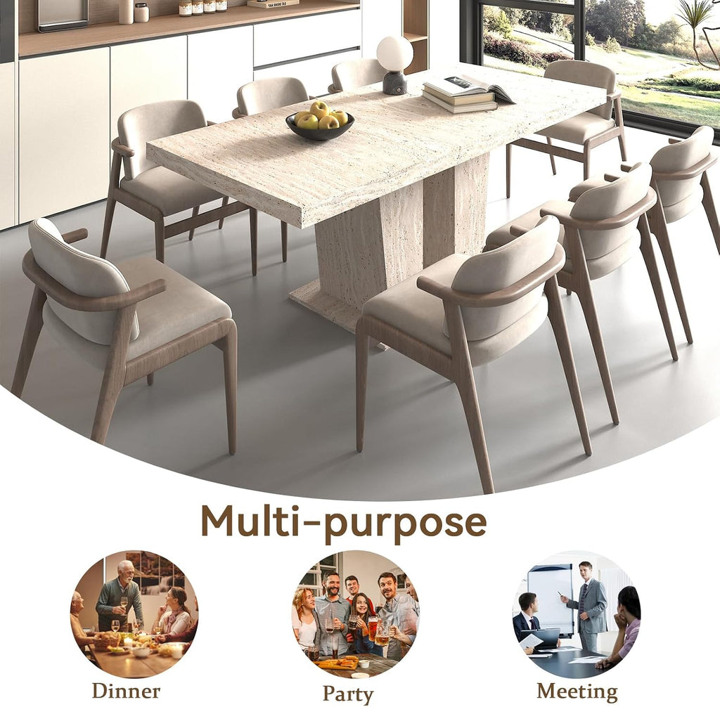 Extendable Dining Room Table for 6 8 10, 78.74" Modern Faux Travertine Wooden Long Large Rectangular Expanding Conference Kitchen Table with Dual Columns Base, White Oak